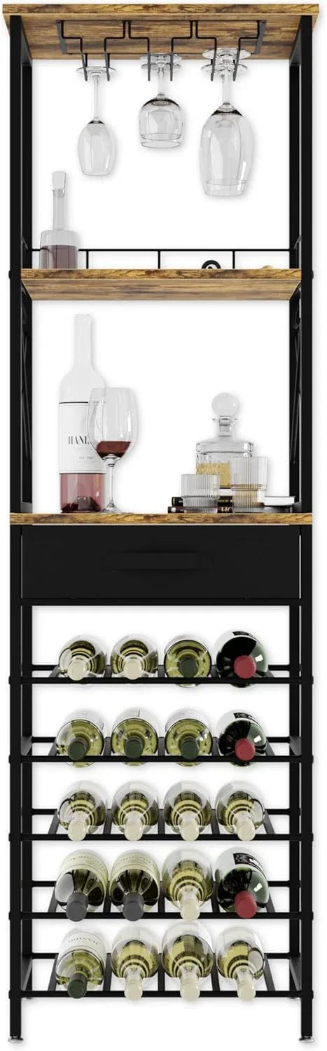 CARLA HOME Freestanding Wine Rack for 20 Bottles with Wood Countertop and Sturdy Metal Frame - Mekamart Australia