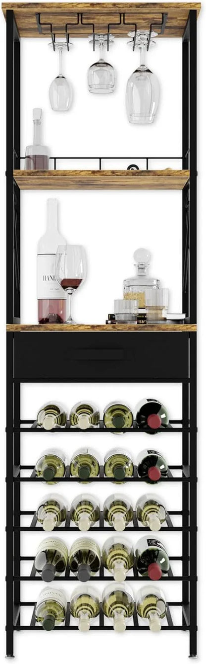CARLA HOME Freestanding Wine Rack for 20 Bottles with Wood Countertop and Sturdy Metal Frame - Mekamart Australia