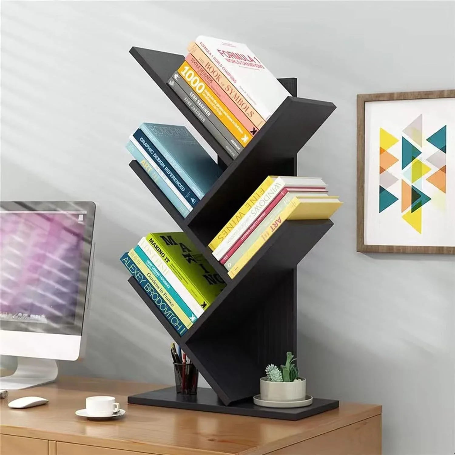 CARLA HOME 5-Tier Tree Bookshelf Storage Rack for Home Office or Bedroom (Black) - Mekamart Australia