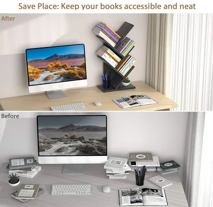 CARLA HOME 5-Tier Tree Bookshelf Storage Rack for Home Office or Bedroom (Black) - Mekamart Australia