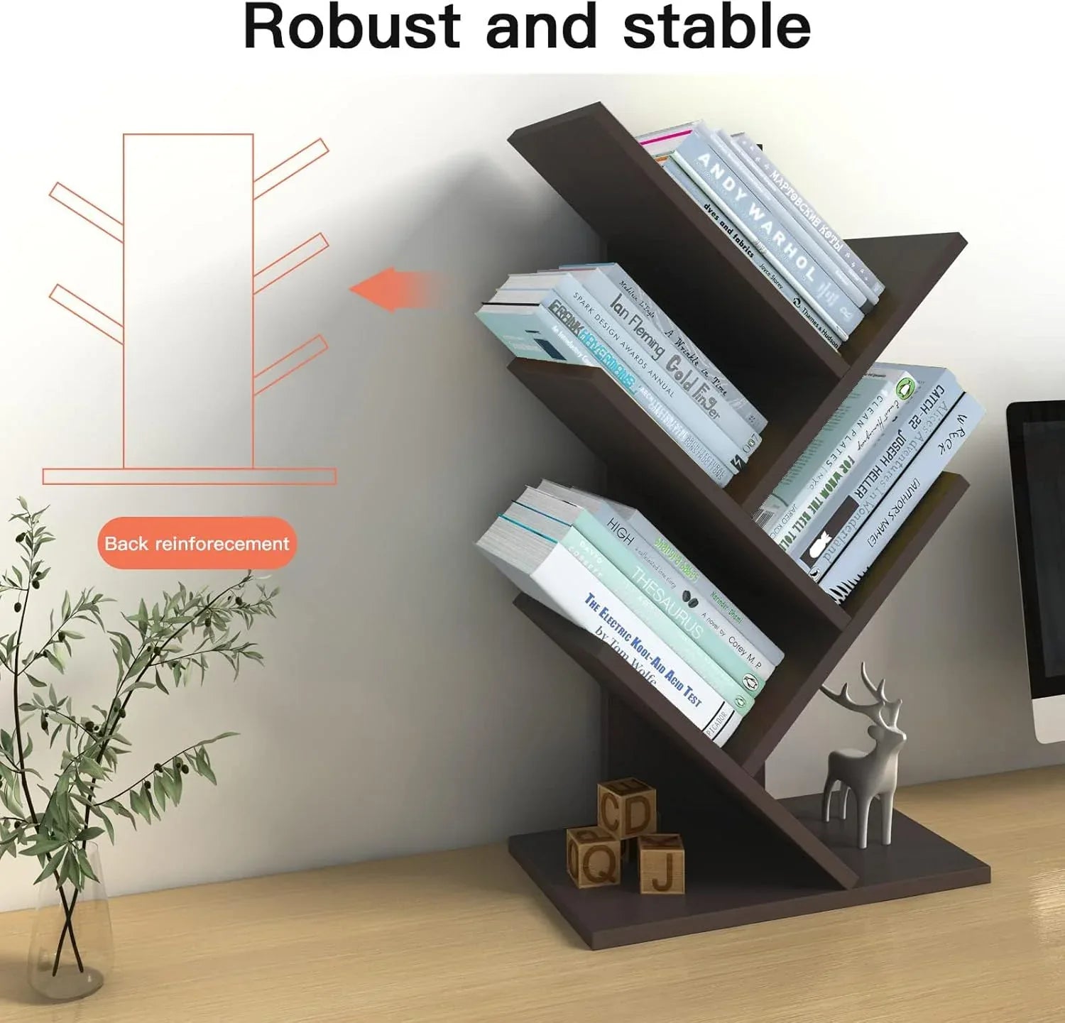 CARLA HOME 5-Tier Tree Bookshelf Storage Rack for Home Office or Bedroom (Black) - Mekamart Australia