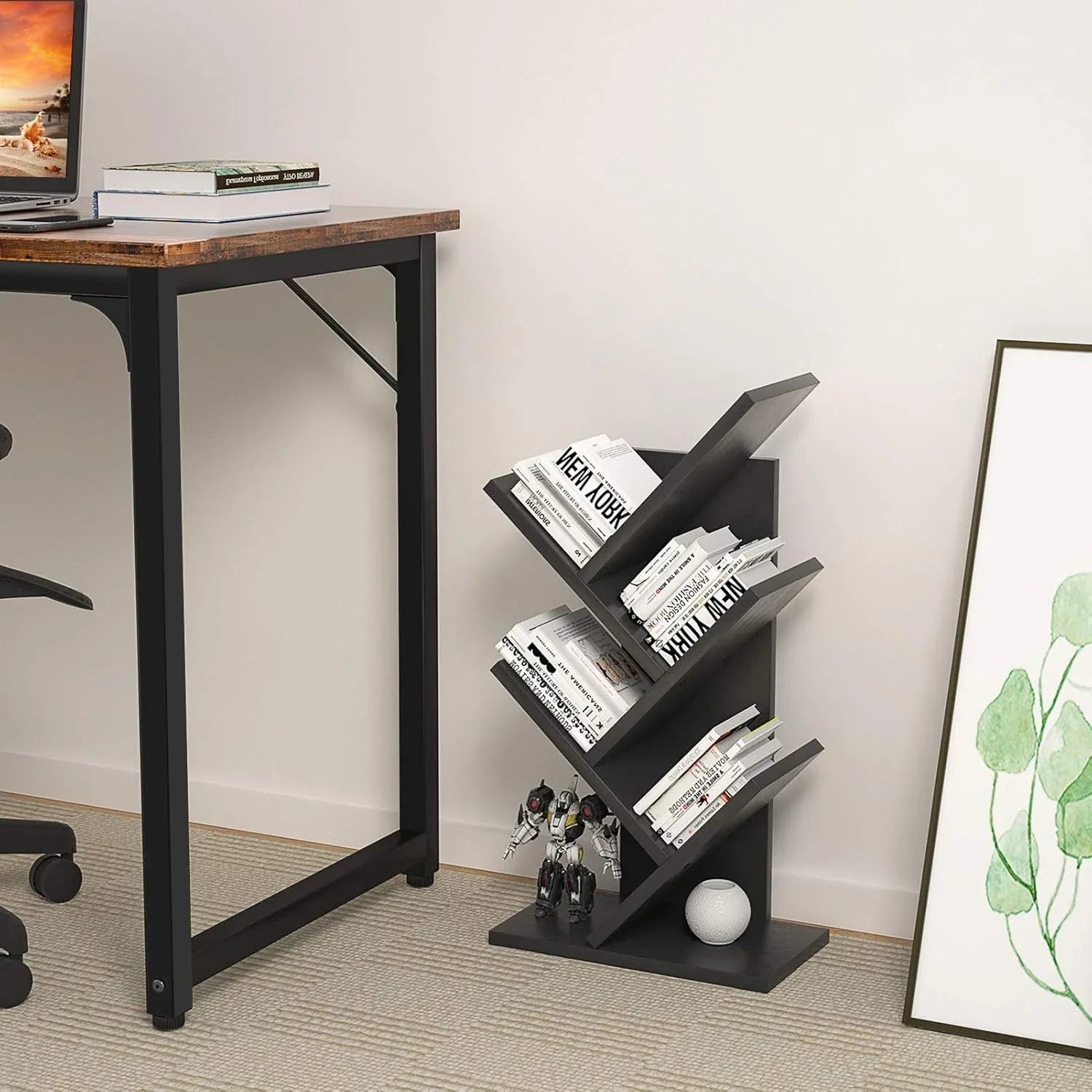 CARLA HOME 5-Tier Tree Bookshelf Storage Rack for Home Office or Bedroom (Black) - Mekamart Australia