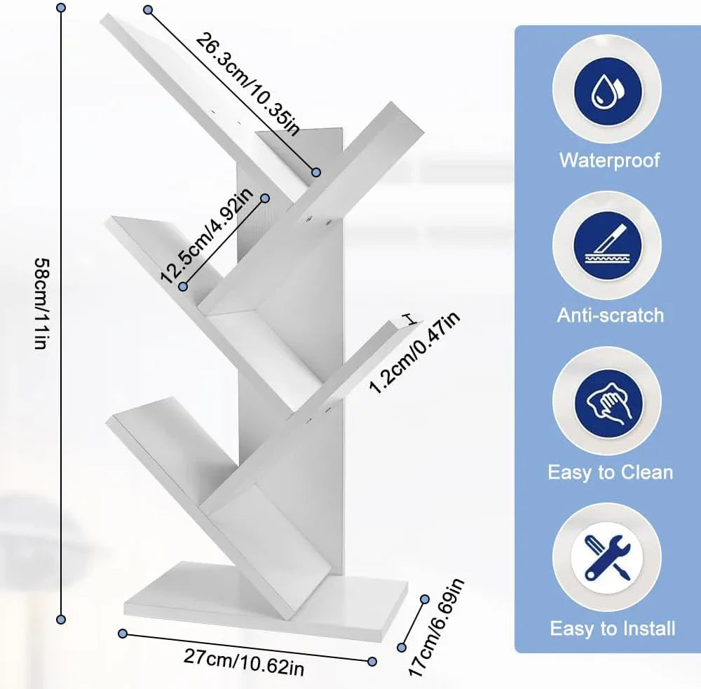 CARLA HOME 5-Tier Tree Bookshelf Storage Rack for Home Office or Bedroom (White) - Mekamart Australia