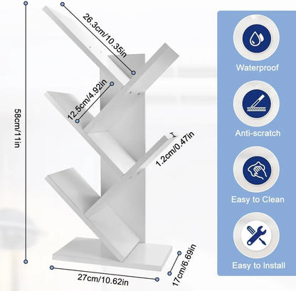 CARLA HOME 5-Tier Tree Bookshelf Storage Rack for Home Office or Bedroom (White) - Mekamart Australia