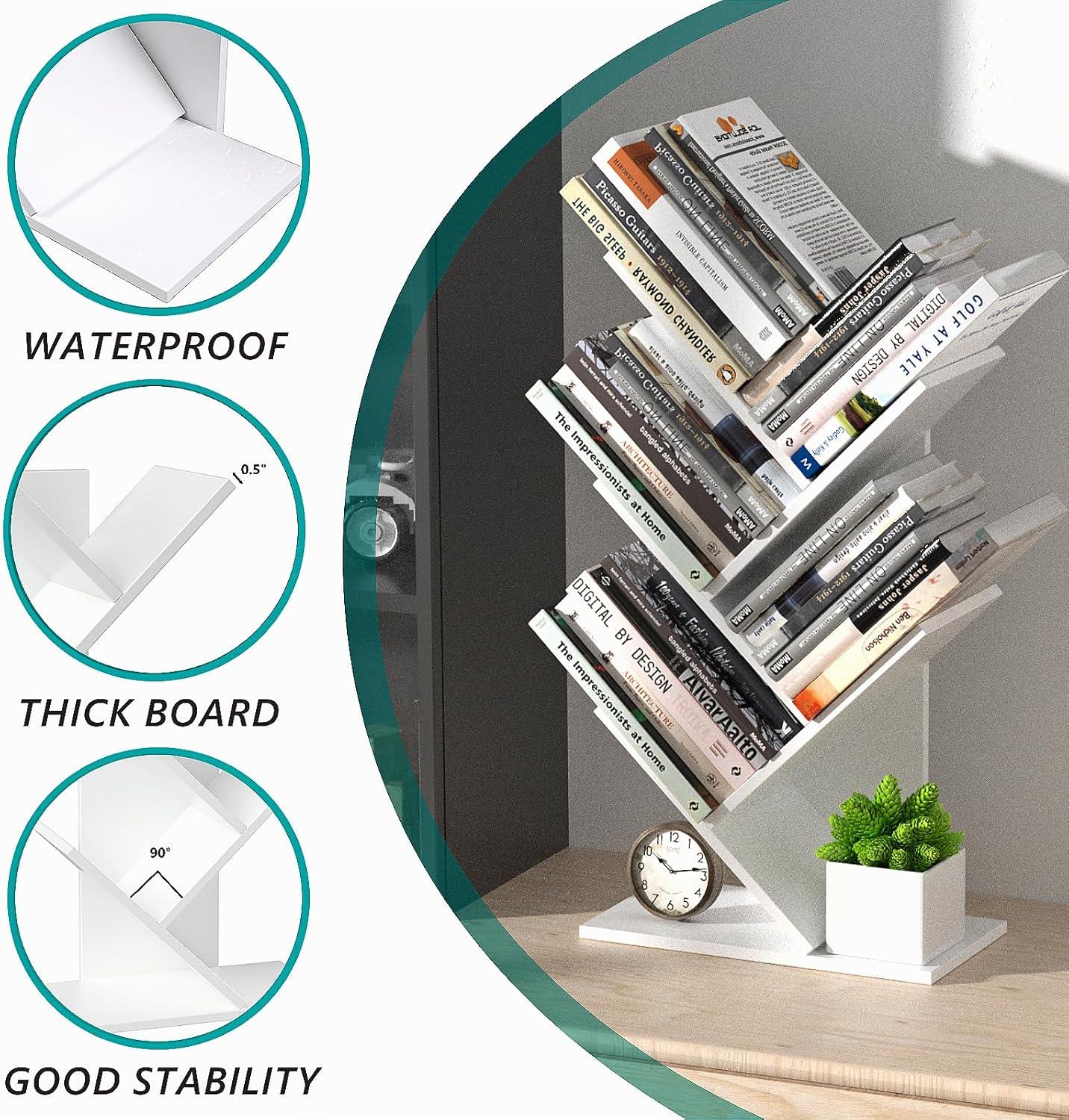 CARLA HOME 5-Tier Tree Bookshelf Storage Rack for Home Office or Bedroom (White) - Mekamart Australia