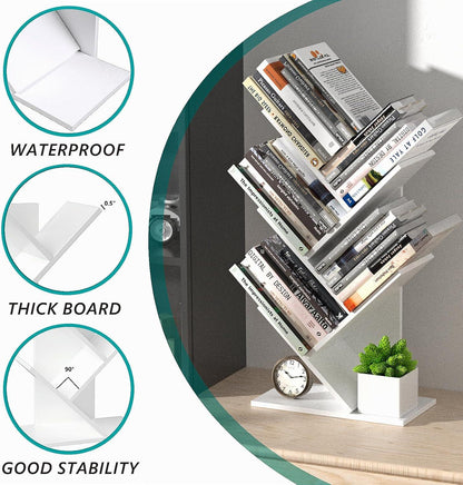 CARLA HOME 5-Tier Tree Bookshelf Storage Rack for Home Office or Bedroom (White) - Mekamart Australia