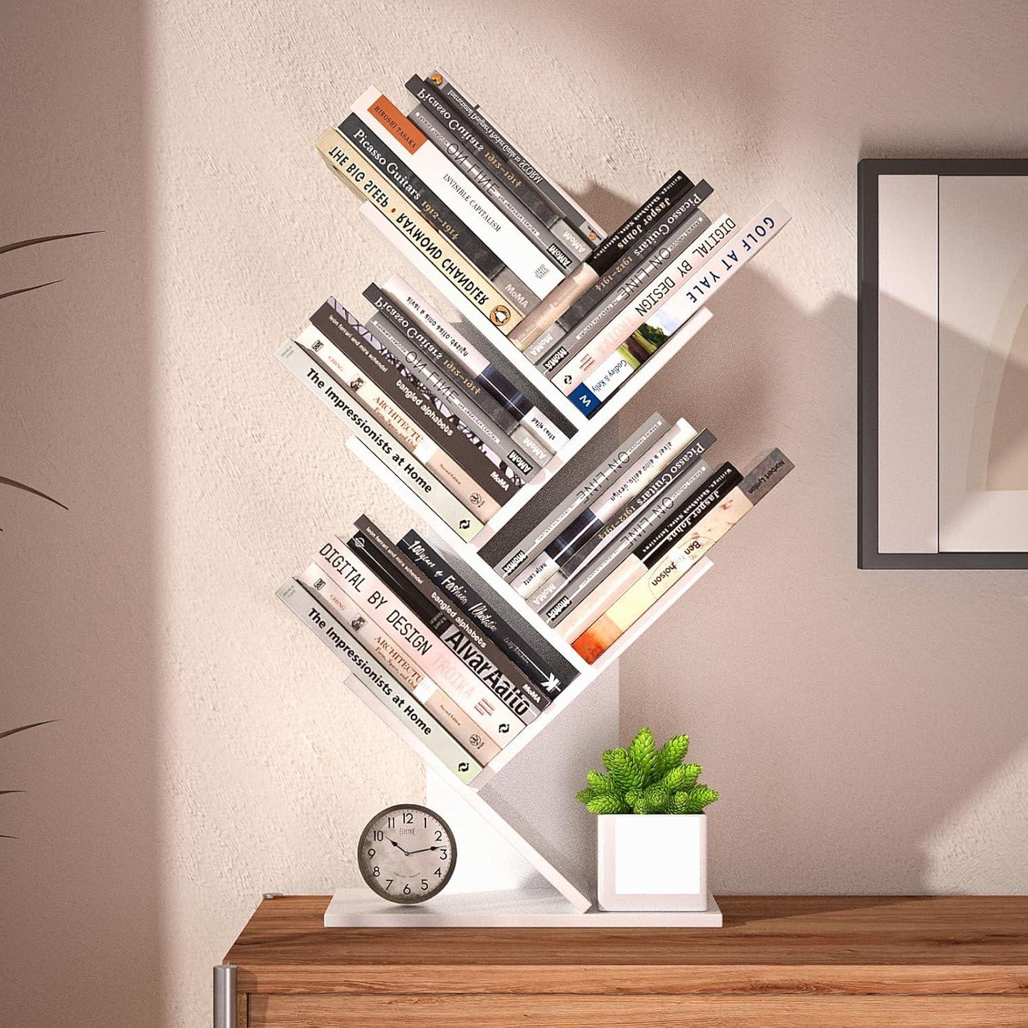 CARLA HOME 5-Tier Tree Bookshelf Storage Rack for Home Office or Bedroom (White) - Mekamart Australia
