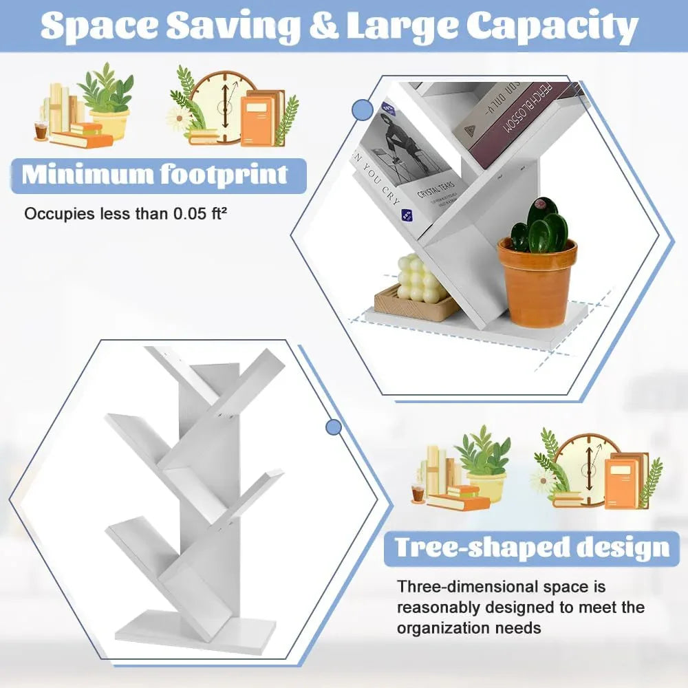 CARLA HOME 5-Tier Tree Bookshelf Storage Rack for Home Office or Bedroom (White) - Mekamart Australia