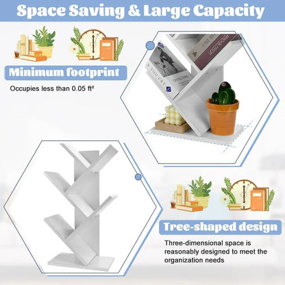 CARLA HOME 5-Tier Tree Bookshelf Storage Rack for Home Office or Bedroom (White) - Mekamart Australia