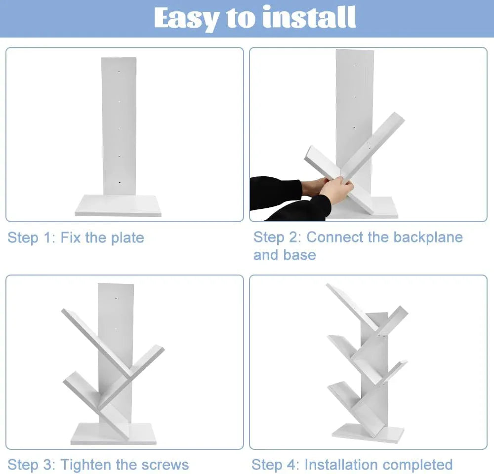 CARLA HOME 5-Tier Tree Bookshelf Storage Rack for Home Office or Bedroom (White) - Mekamart Australia