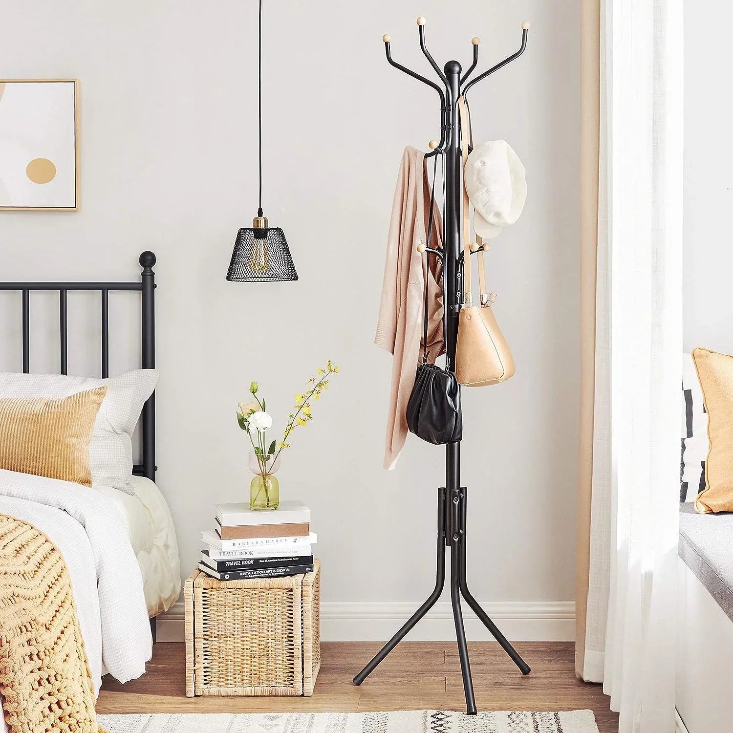 Metal Coat Rack Stand Hat Hanger, Black, 182cm - Mekamart Australia