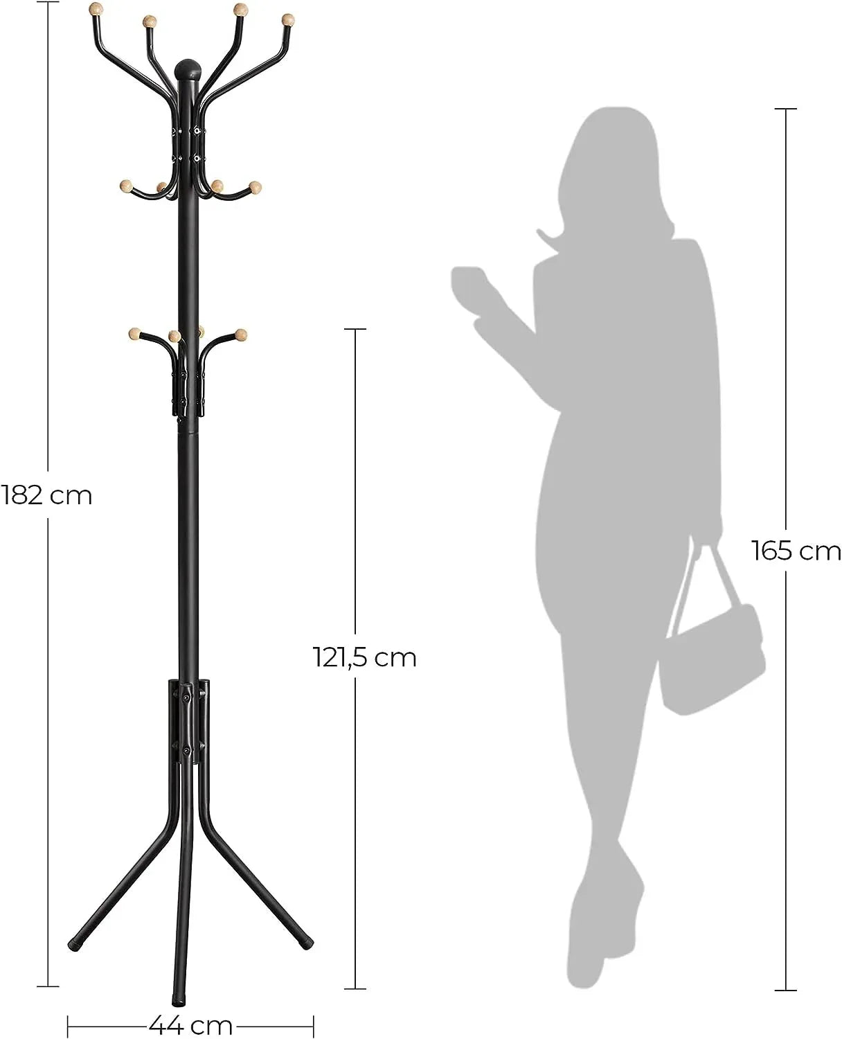 Metal Coat Rack Stand Hat Hanger, Black, 182cm - Mekamart Australia