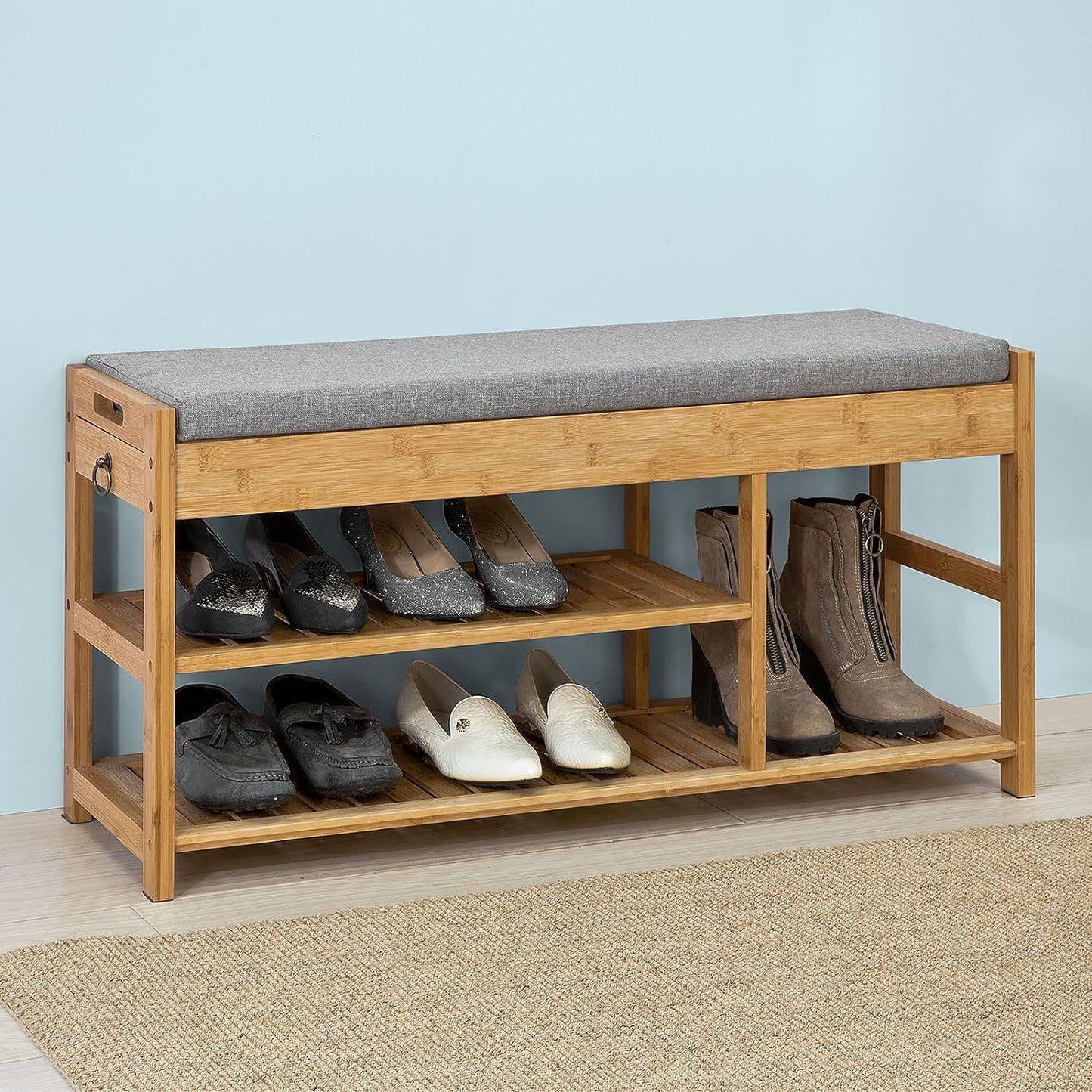 Bamboo Shoe Bench Drawers Lift Top - Mekamart Australia