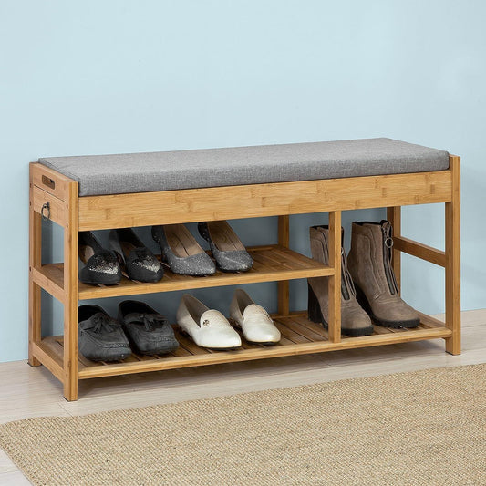Bamboo Shoe Bench Drawers Lift Top - Mekamart Australia
