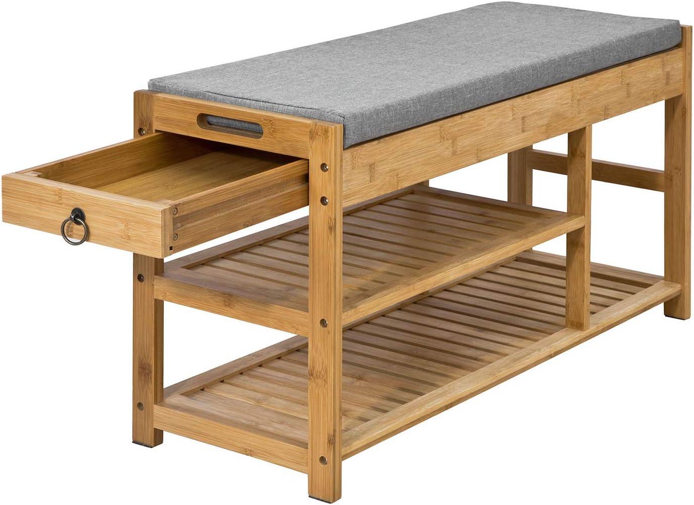 Bamboo Shoe Bench Drawers Lift Top - Mekamart Australia