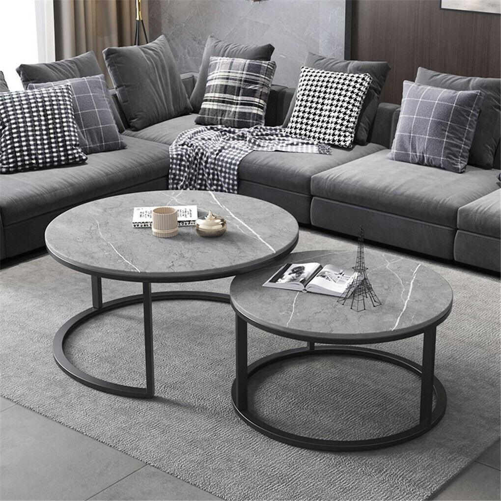 Set of 2 Grey Marble Nesting Coffee Tables 60/80cm - Mekamart Australia