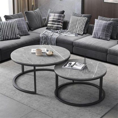 Set of 2 Grey Marble Nesting Coffee Tables 60/80cm - Mekamart Australia
