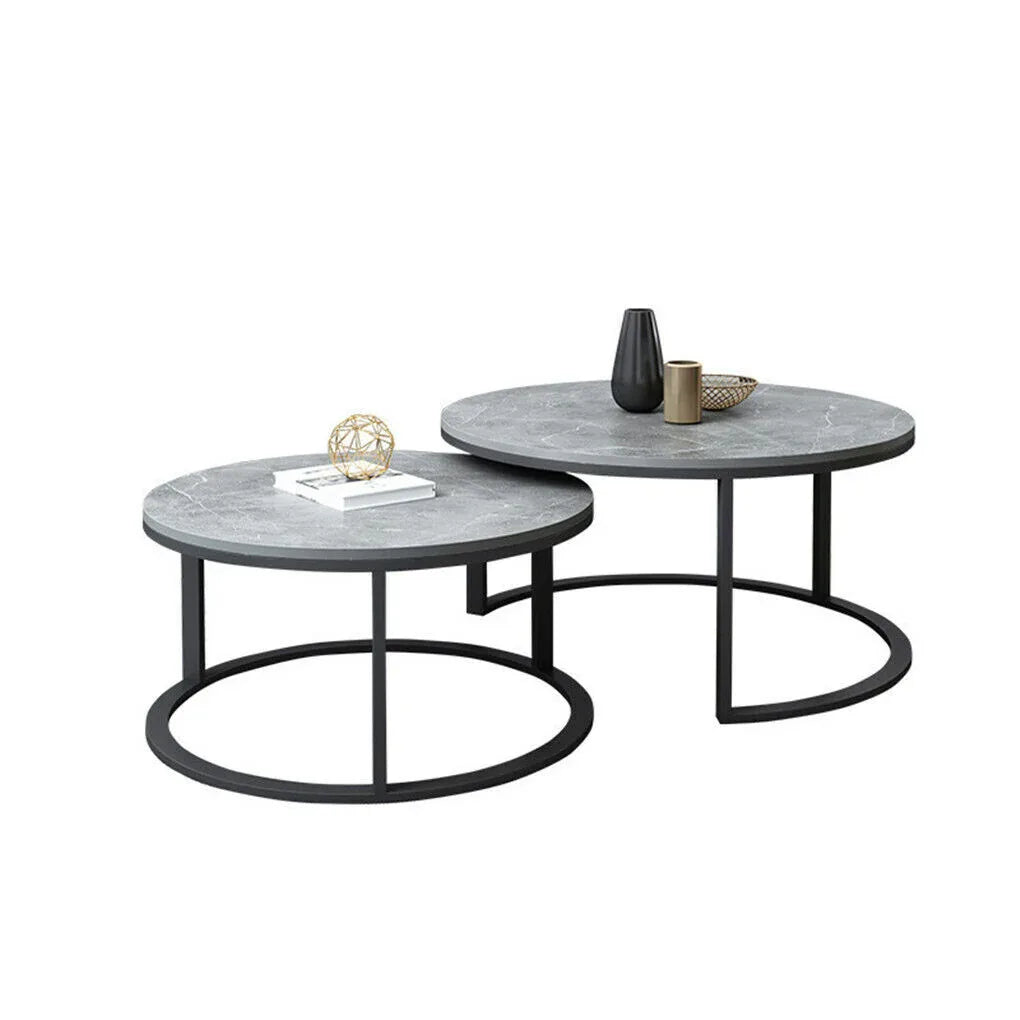 Set of 2 Grey Marble Nesting Coffee Tables 60/80cm - Mekamart Australia