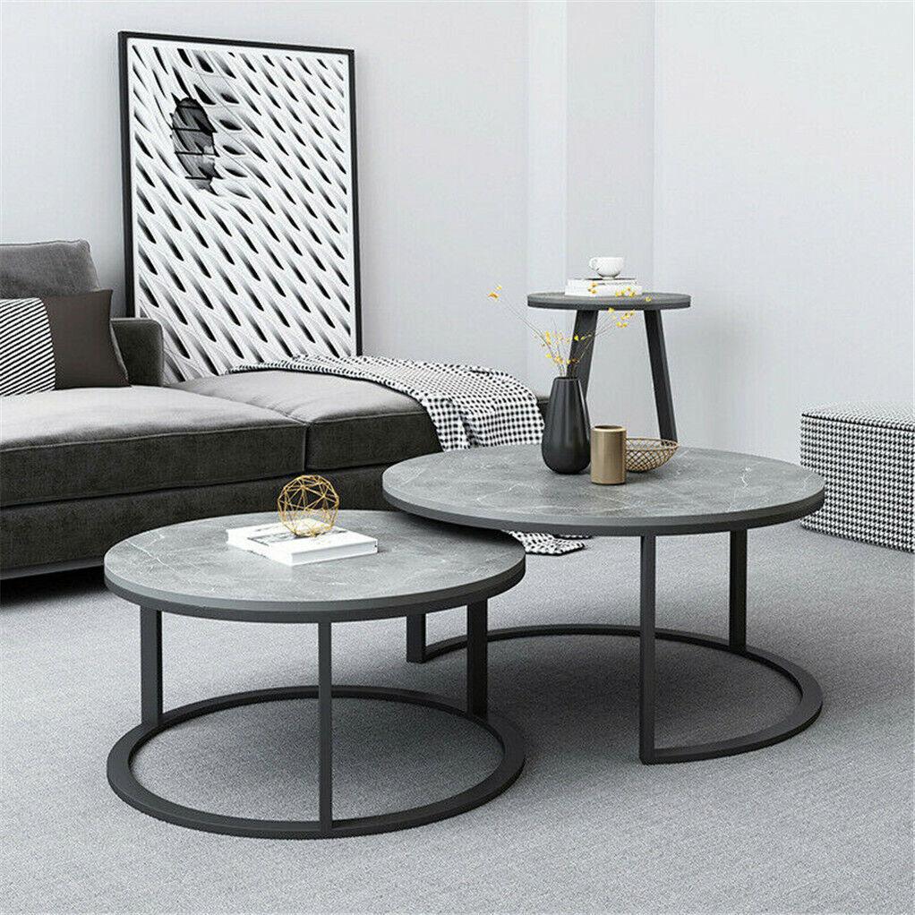 Set of 2 Grey Marble Nesting Coffee Tables 60/80cm - Mekamart Australia