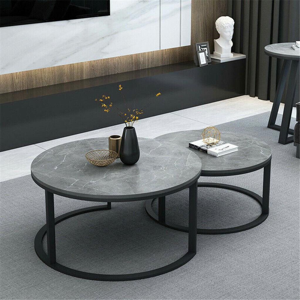 Set of 2 Grey Marble Nesting Coffee Tables 60/80cm - Mekamart Australia