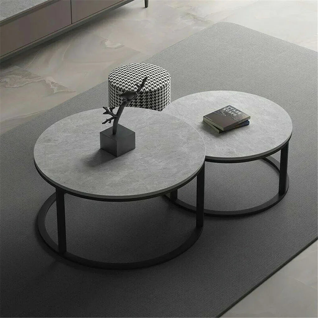 Set of 2 Grey Marble Nesting Coffee Tables 60/80cm - Mekamart Australia