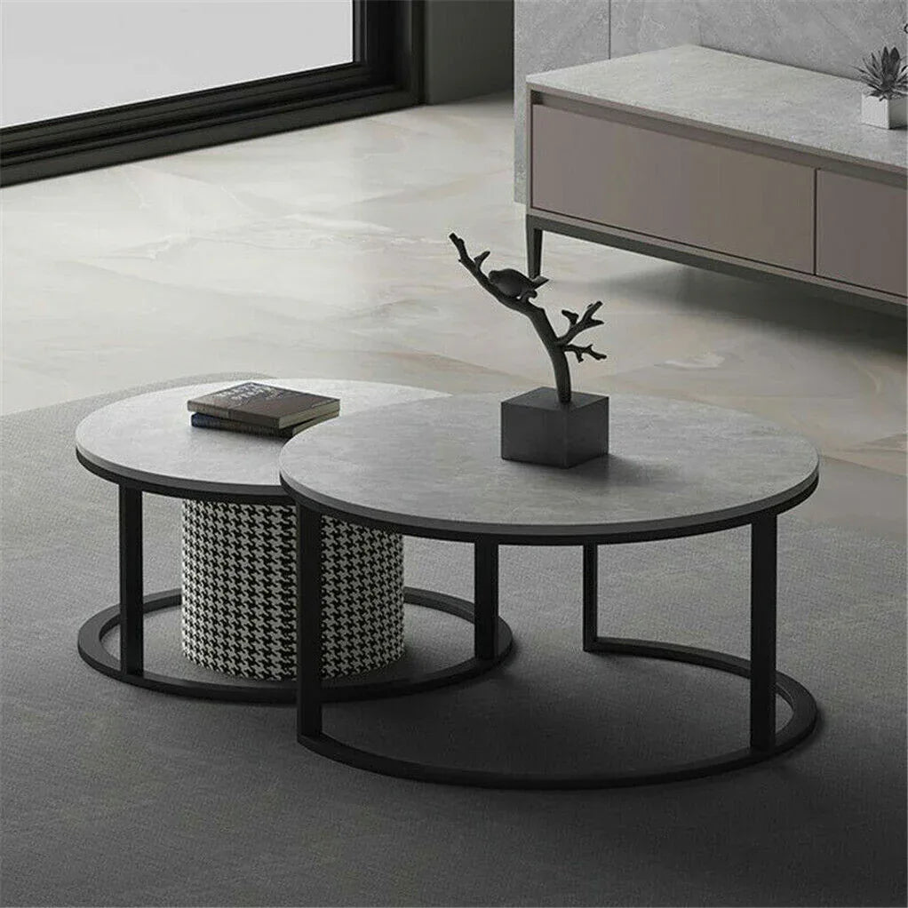 Set of 2 Grey Marble Nesting Coffee Tables 60/80cm - Mekamart Australia