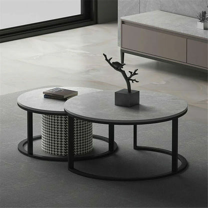Set of 2 Grey Marble Nesting Coffee Tables 60/80cm - Mekamart Australia