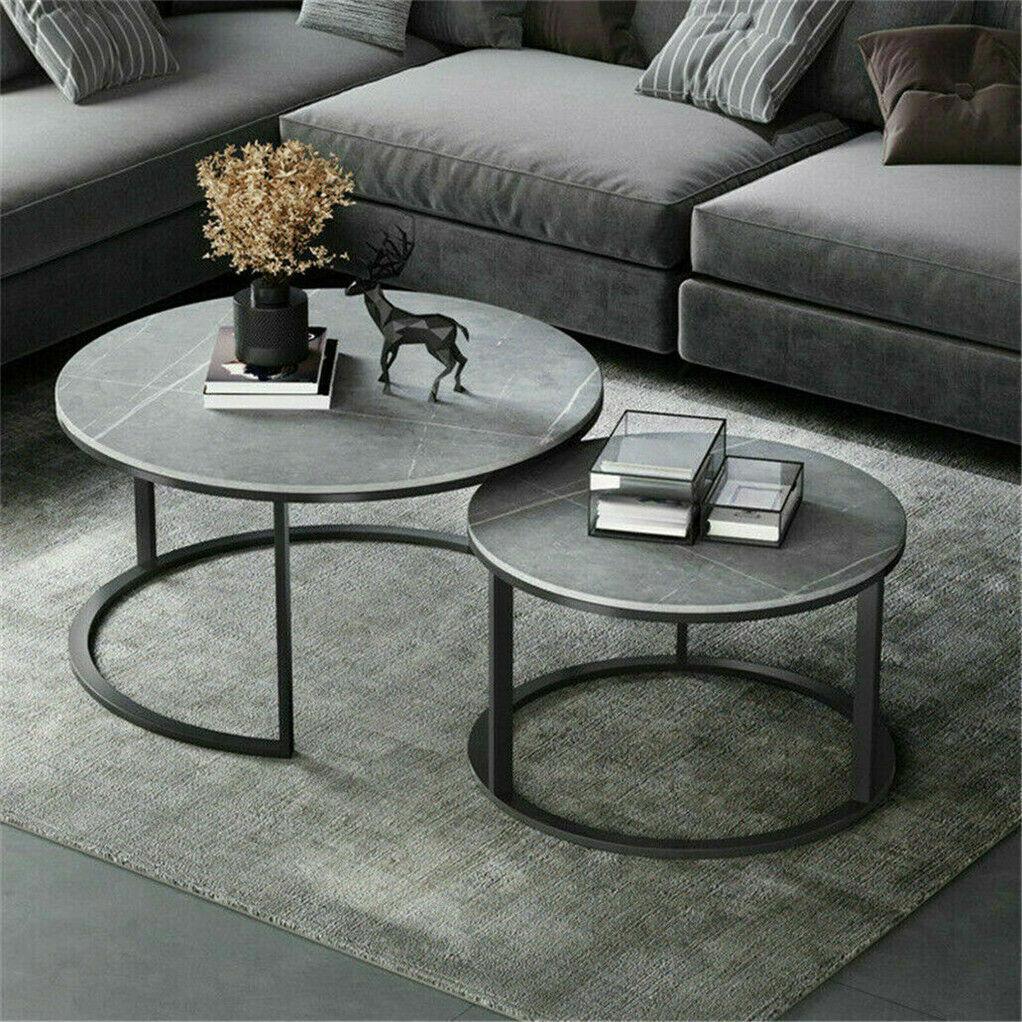 Set of 2 Grey Marble Nesting Coffee Tables 60/80cm - Mekamart Australia