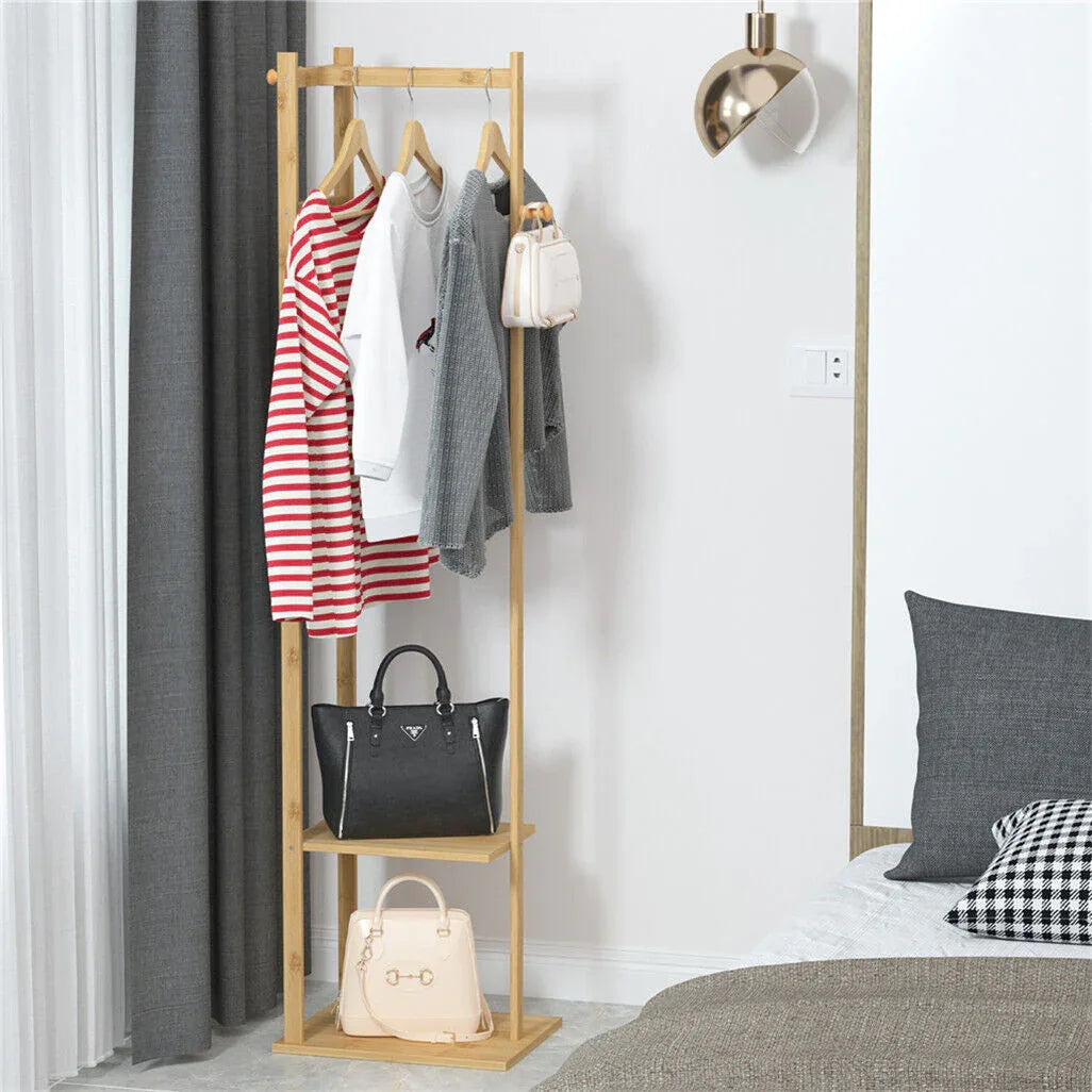 Bamboo Coat & Hat Rack Stand Shoe Shelf Thicken Wooden Hanger