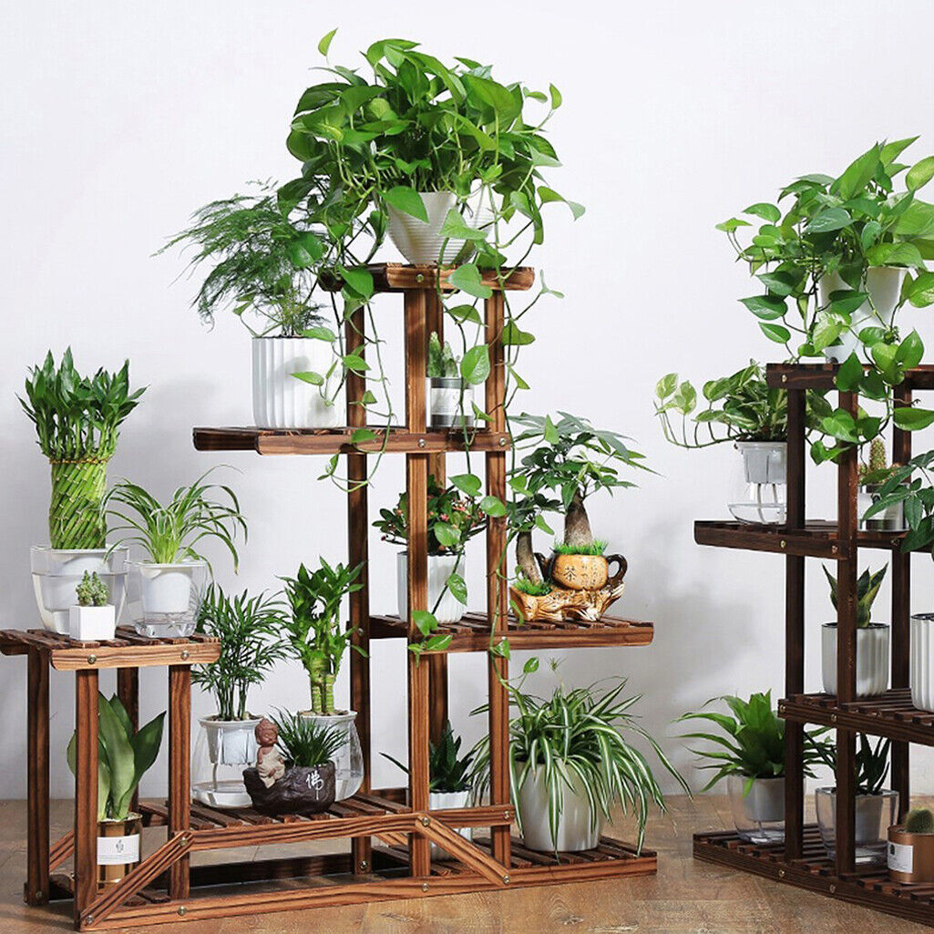 5-Tier Wooden Plant Stand Flower Display Shelf Indoor Outdoor Garden