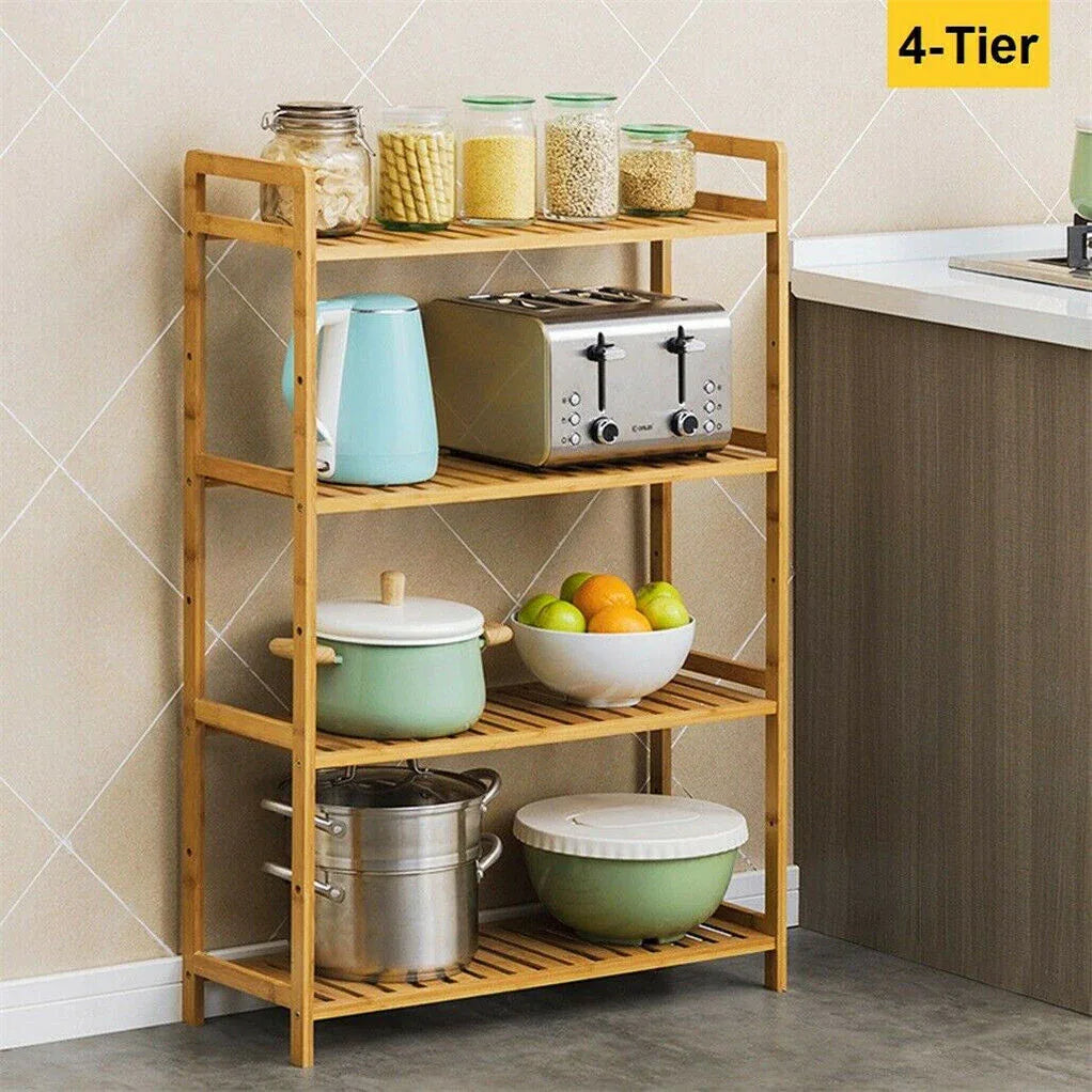 Bamboo 4 Tier Shelving Unit Kitchen Bedroom Bookshelf - Mekamart Australia