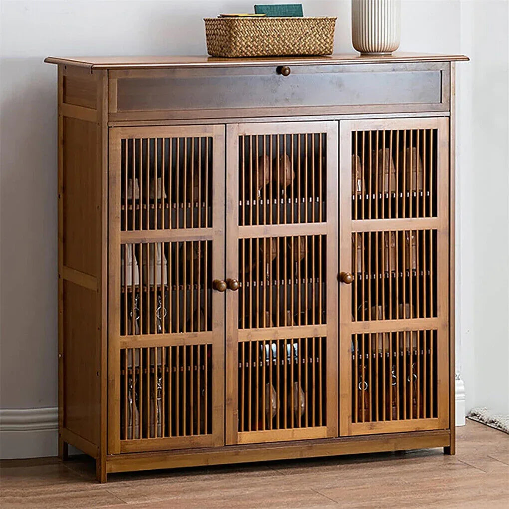 XXL 4-Tier Bamboo Shoe Rack Cabinet with Doors, Drawers - Mekamart Australia