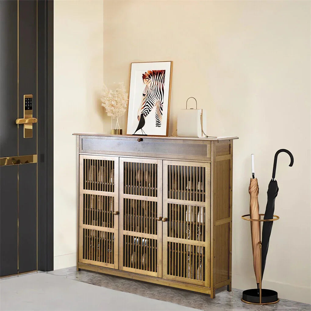 XXL 4-Tier Bamboo Shoe Rack Cabinet with Doors, Drawers - Mekamart Australia