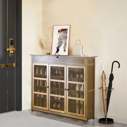 XXL 4-Tier Bamboo Shoe Rack Cabinet with Doors, Drawers - Mekamart Australia