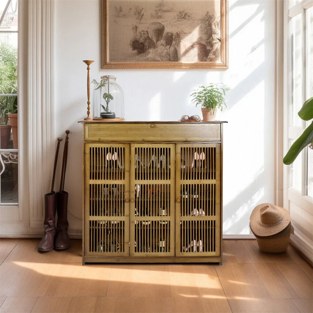 XXL 4-Tier Bamboo Shoe Rack Cabinet with Doors, Drawers - Mekamart Australia