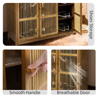 XXL 4-Tier Bamboo Shoe Rack Cabinet with Doors, Drawers - Mekamart Australia