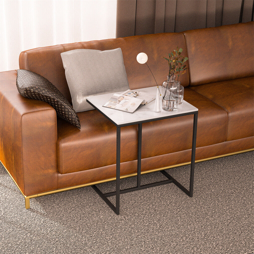 C Shape Sofa Side End Table Sintered Stone Black White