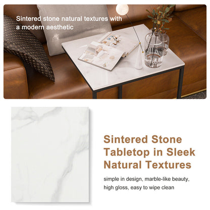 C Shape Sofa Side End Table Sintered Stone Black White