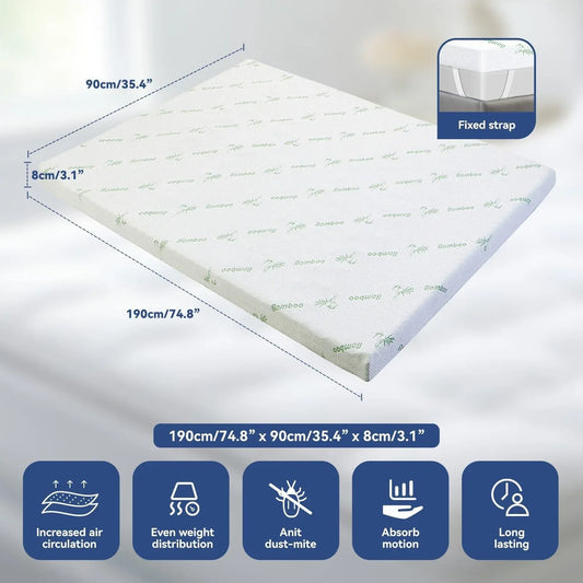 Single Memory Foam Mattress Topper 7-Zone Bamboo Cover Breathable - Mekamart Australia