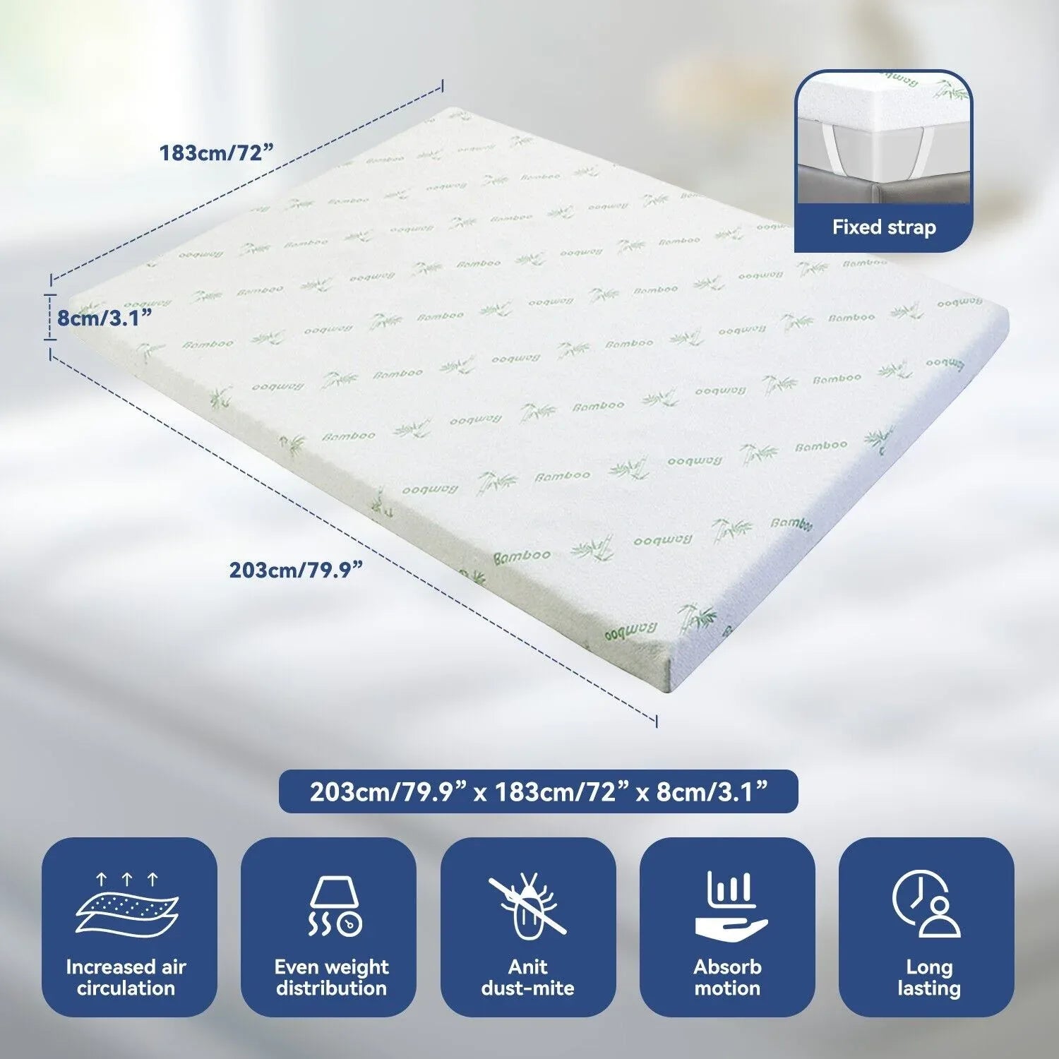 King Mattress Topper Memory Foam 7-Zone 8cm - Mekamart Australia