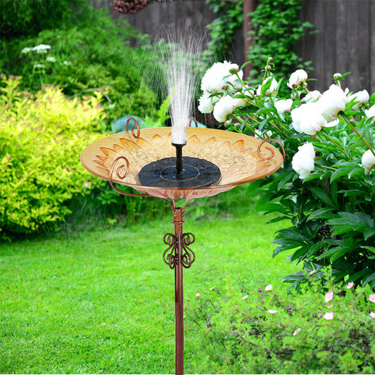 Solar Bird Bath Feeder Fountain Deck Post Mount