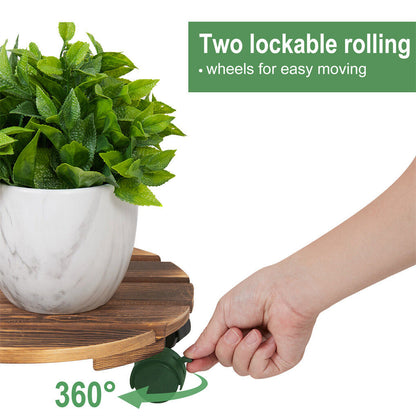 Wooden Plant Caddy Stand 2-Pack 360� Rotating Casters