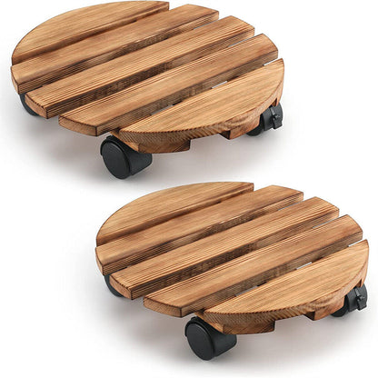 Wooden Plant Caddy Stand 2-Pack 360� Rotating Casters