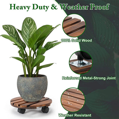 Wooden Plant Caddy Stand 2-Pack 360� Rotating Casters