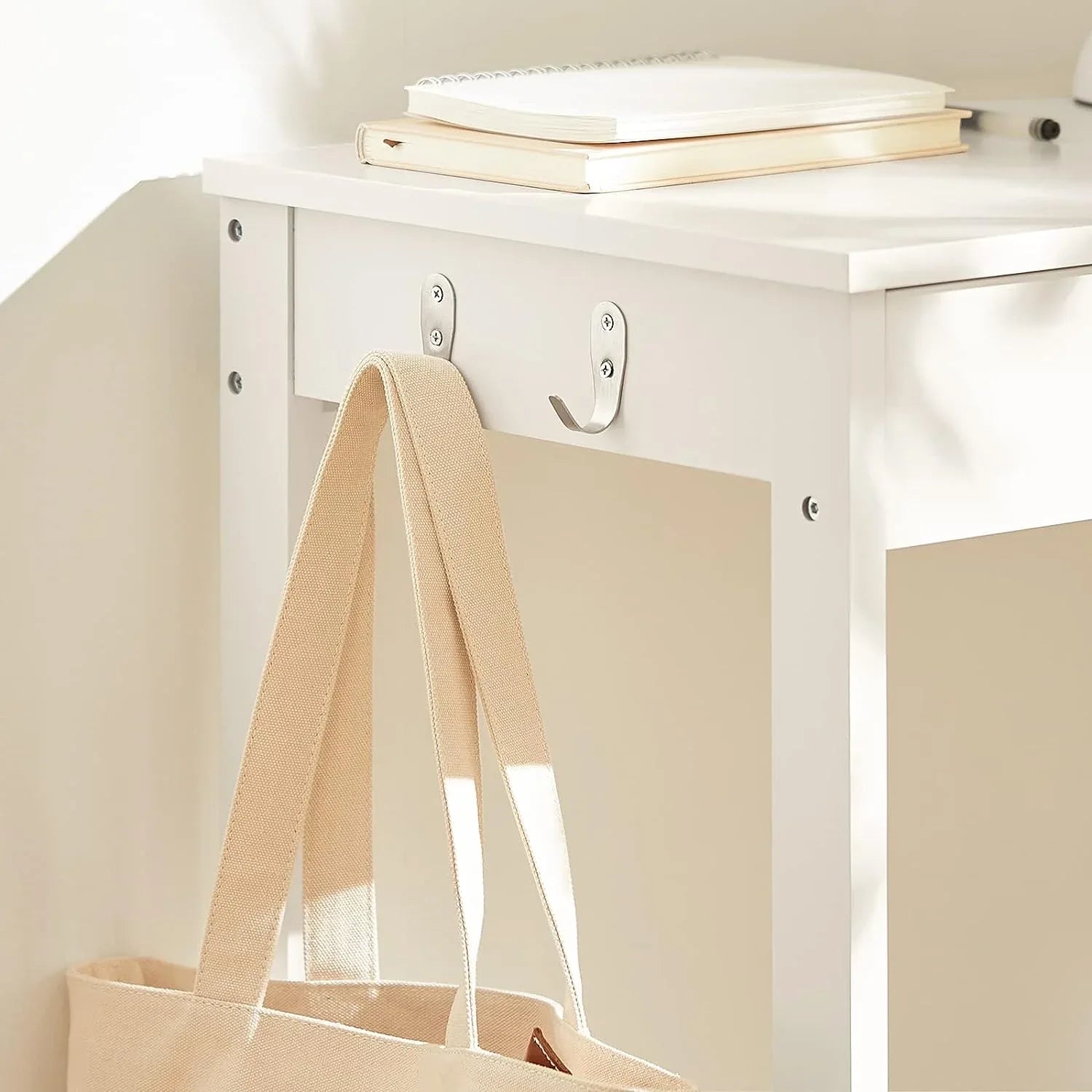Small White Desk with Drawer Hooks - Mekamart Australia