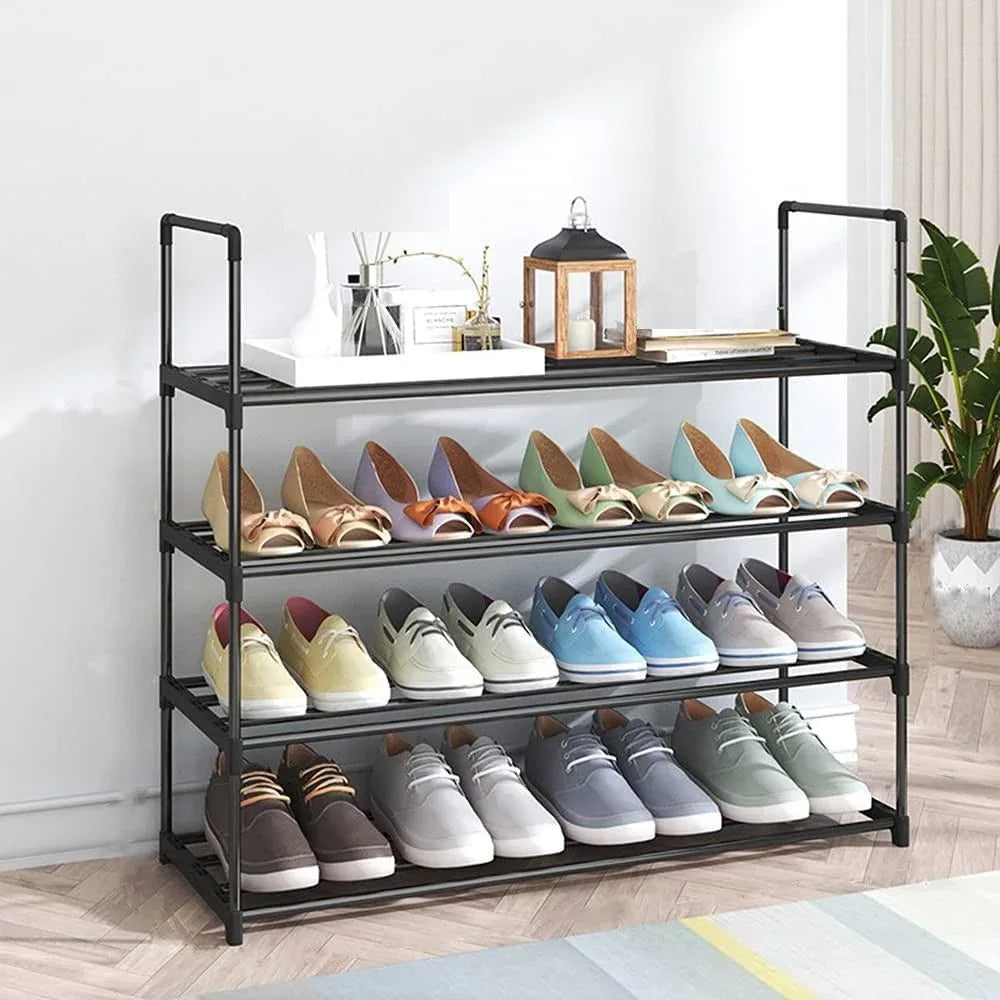 4-Tier Stainless Steel Shoe Rack Storage Organizer to Hold up to 20 Pairs of Shoes (80cm, Black) - Mekamart Australia