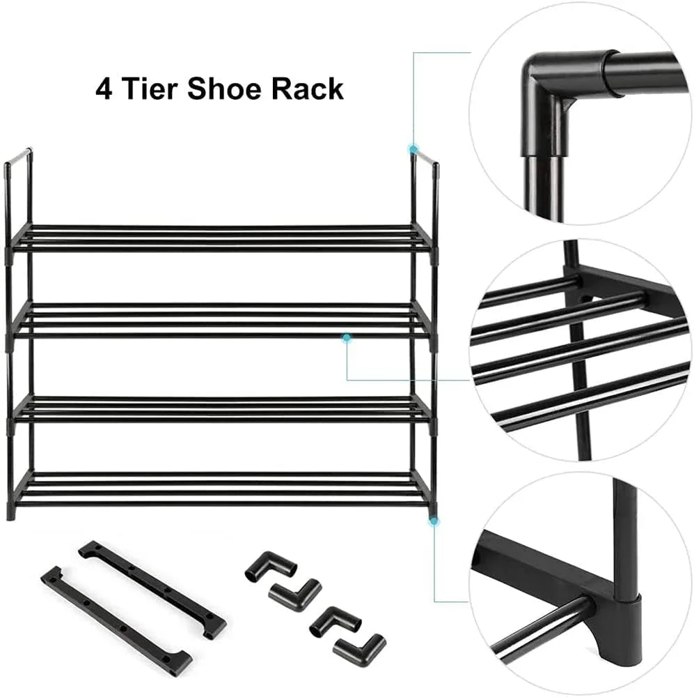 4-Tier Stainless Steel Shoe Rack Storage Organizer to Hold up to 20 Pairs of Shoes (80cm, Black) - Mekamart Australia
