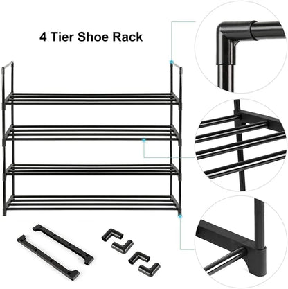 4-Tier Stainless Steel Shoe Rack Storage Organizer to Hold up to 20 Pairs of Shoes (80cm, Black) - Mekamart Australia