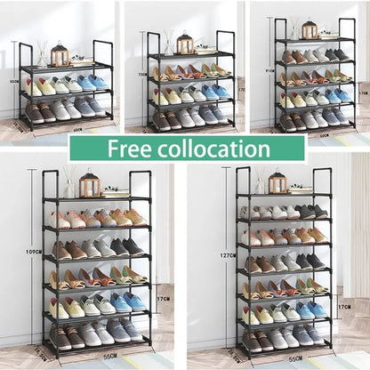 4-Tier Stainless Steel Shoe Rack Storage Organizer to Hold up to 20 Pairs of Shoes (80cm, Black) - Mekamart Australia