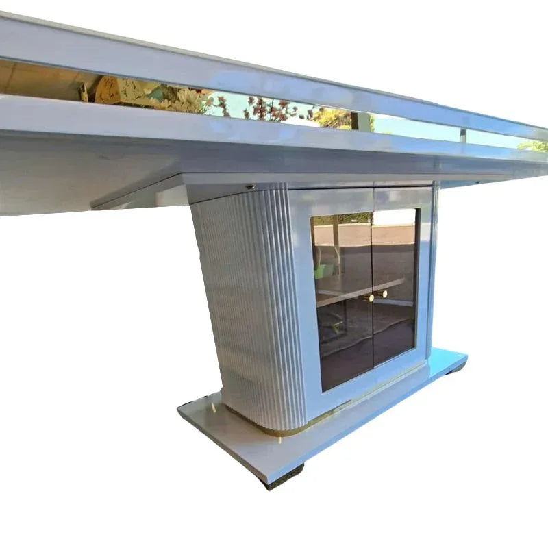 Asta Luxury Tempered Glass Top High Gloss Dining Table with Storage Cabinet - Mekamart Australia